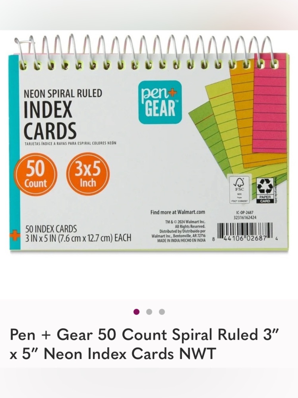 Pen + Gear 50 Count Spiral Ruled Neon Index Cards 3"× 5"